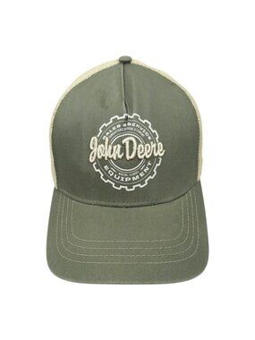 John Deere Hat Trucker Cap READ Olive Green Mesh Snapback Moline Illinois Logo